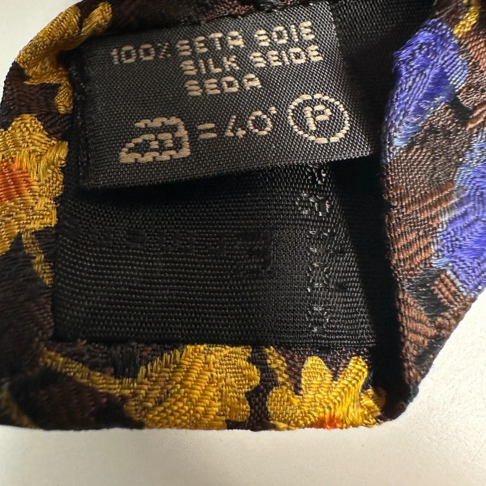Ermenegildo Zegna Silk Tie Brown Yellow Floral Blue Vase Mens Luxury Fashion